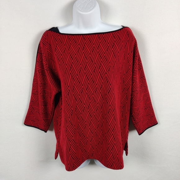 Chico's Red & Black Chevron Pattern 3/4 Sleeve Top - Picture 5 of 10